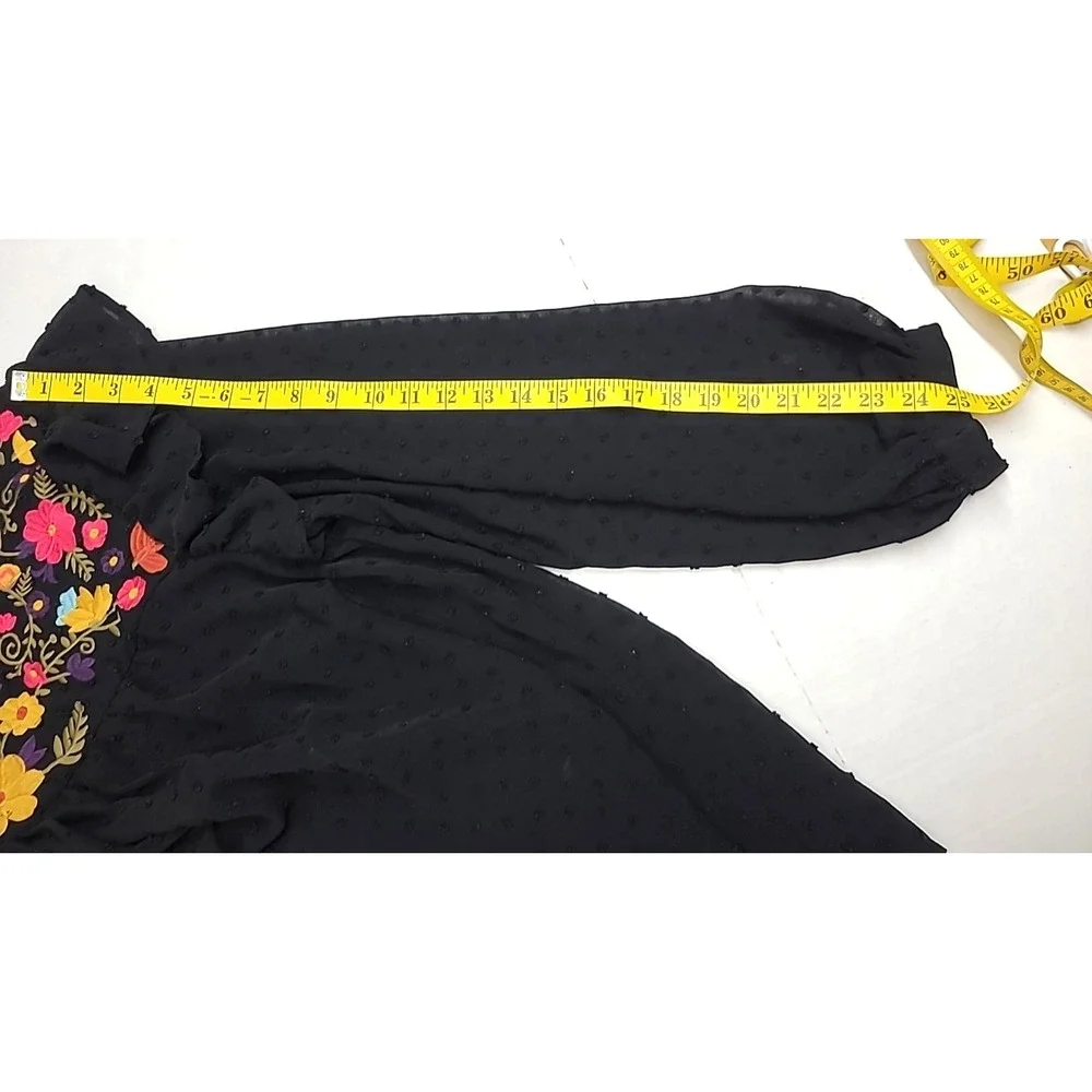 Womens 2X Peasant Blouse Embroidered Yoke Top Chenille Dots Lined Boho Hippie - Picture 10 of 10
